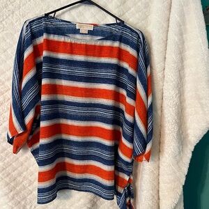 Michael Kors Blue and Orange Striped Blouse